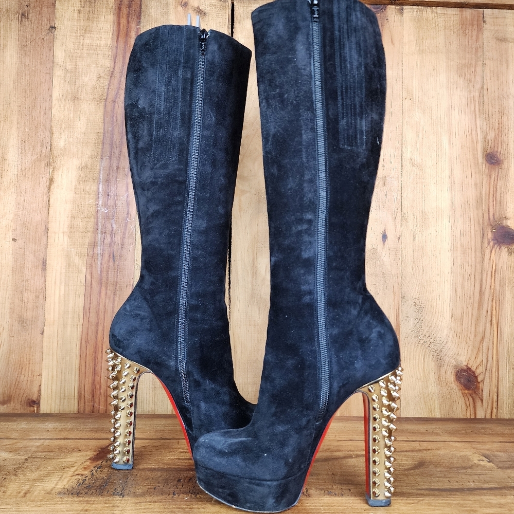 Christian Louboutin Black Suede Taclou Knee High Boots - Picture 5 of 15
